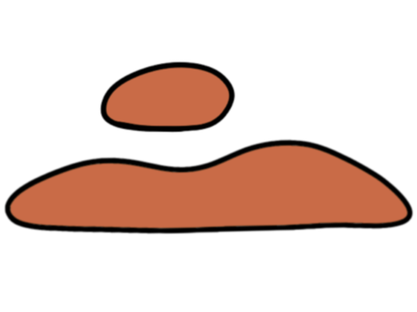 flattened orange blob above curvy orange blob that is flat on the bottom